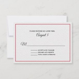 White and Red Textured Looking Wedding RSVP Card