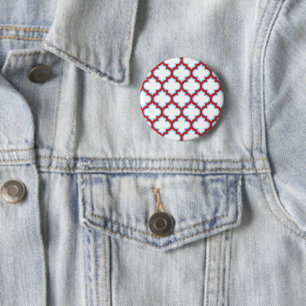 White and Red Trellis, Lattice, Quatrefoil 2 Inch Round Button