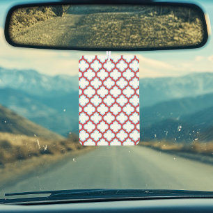 White and Red Trellis, Lattice, Quatrefoil Air Freshener