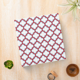 White and Red Trellis, Lattice, Quatrefoil Binder