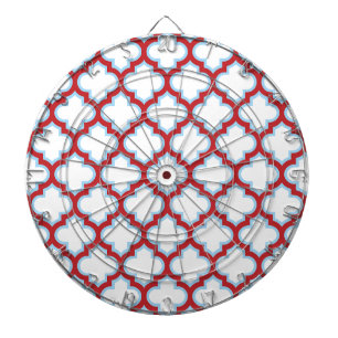 White and Red Trellis, Lattice, Quatrefoil Dartboard