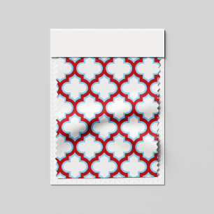 White and Red Trellis, Lattice, Quatrefoil Fabric