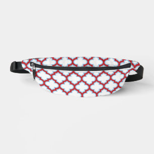 White and Red Trellis, Lattice, Quatrefoil Fanny Pack