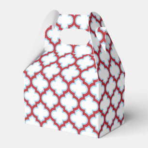 White and Red Trellis, Lattice, Quatrefoil Favor Box