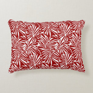 White And Red Tropical Leaf Repeating Pattern Accent Pillow