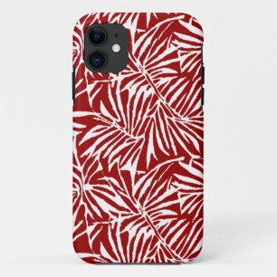 White And Red Tropical Leaf Repeating Pattern iPhone 11 Case