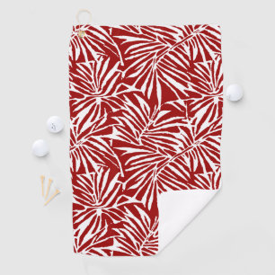 White And Red Tropical Leaf Repeating Pattern Golf Towel