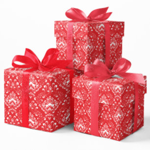 White and red vintage floral damask pattern wrapping paper
