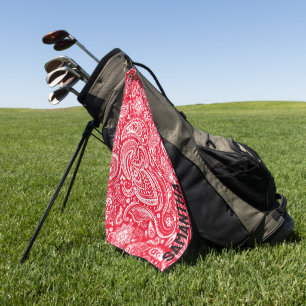 White and red vintage paisley pattern monogram golf towel