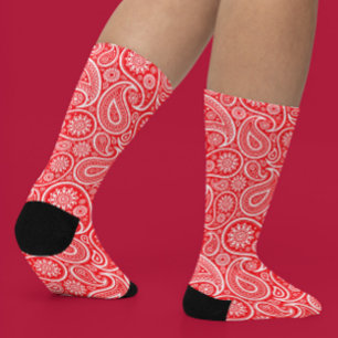 White and red vintage paisley pattern socks