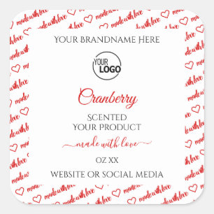 White and Red Word Cloud Product Labels with Logo