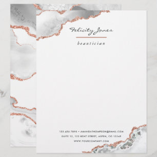 White and Rose Gold Agate Stone Business Letterhead