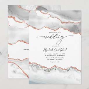 White and Rose Gold Agate Wedding QR Code Invitation