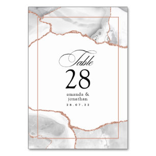 White and Rose Gold Agate Wedding Table Number