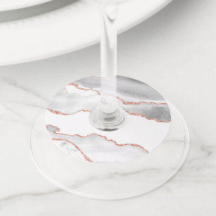 White and Rose Gold Agate Wine Glass Tag