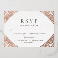 White and Rose Gold Arabesque Foil Invitation