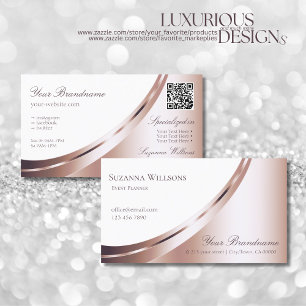 White and Rose Gold Decor with QR-Code Luxurious Business Card