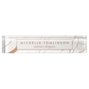White and Rose Gold Marble Designer Nameplate