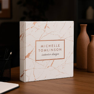 White and Rose Gold Marble Designer Personalized Binder