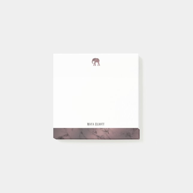 White and Rose Gold Marble Elephant & Border Post-it Notes (Front)