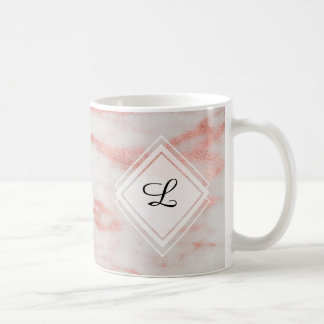 White and Rose Gold Marble Monogram Initial Coffee Mug
