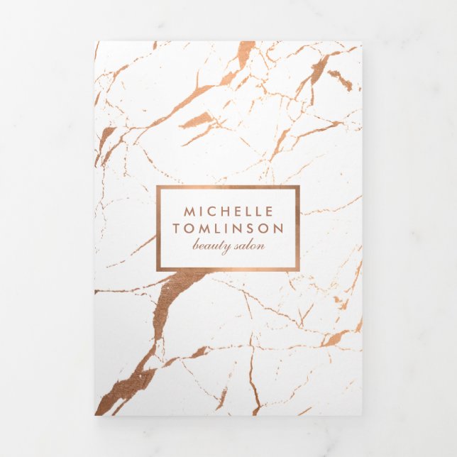 White and Rose Gold Marble Salon Brochure (Cover)