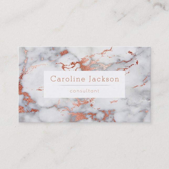 white and rose gold marble stone business card (Front)