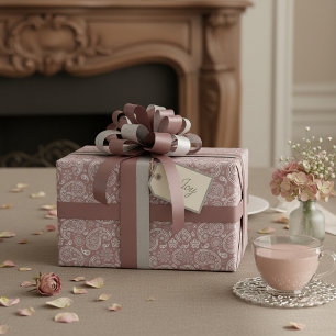 White and rose gold paisley wrapping paper