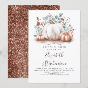White and Rose Gold Pumpkins Fall Bridal Shower Invitation