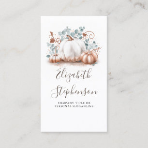 White and Rose Gold Pumpkins Fall Harvest Decor Business Card