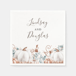 White and Rose Gold Pumpkins Fall Harvest Wedding Napkin