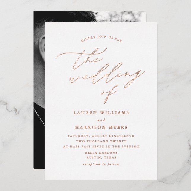 White and Rose Gold Script Photo Wedding (Front/Back)
