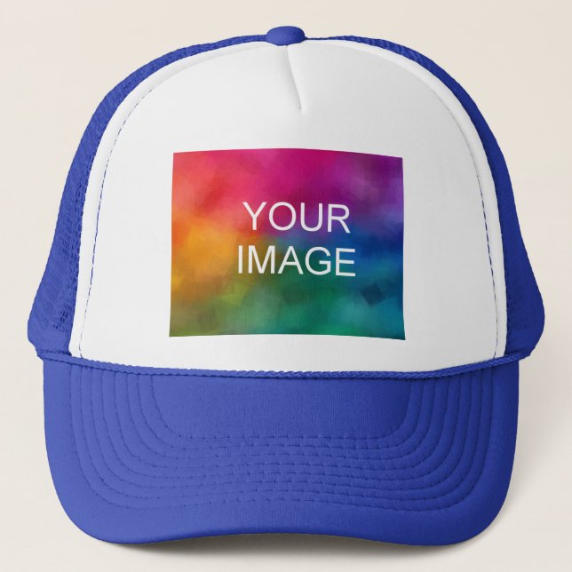 White And Royal Blue Elegant Modern Template Trucker Hat (Front)