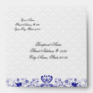 White And Royal Blue Vintage Damasks And Swirls Envelopes