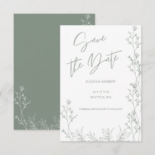 White and Saga green  wedding  Save The Date