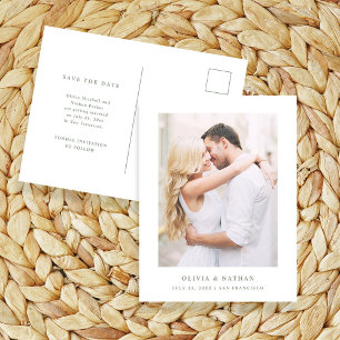 White and Sage   Elegant Photo Save the Date Announcement Postcard