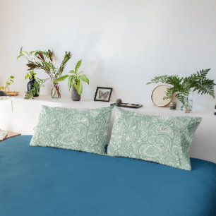 White and Sage-Green Paisley Pattern Pillowcase
