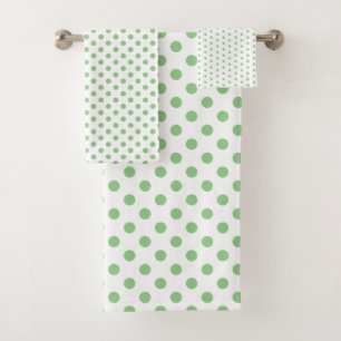 White and Sage Green Polka Dot Bath Towel Set
