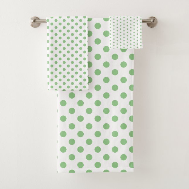 White and Sage Green Polka Dot Bath Towel Set (Insitu)