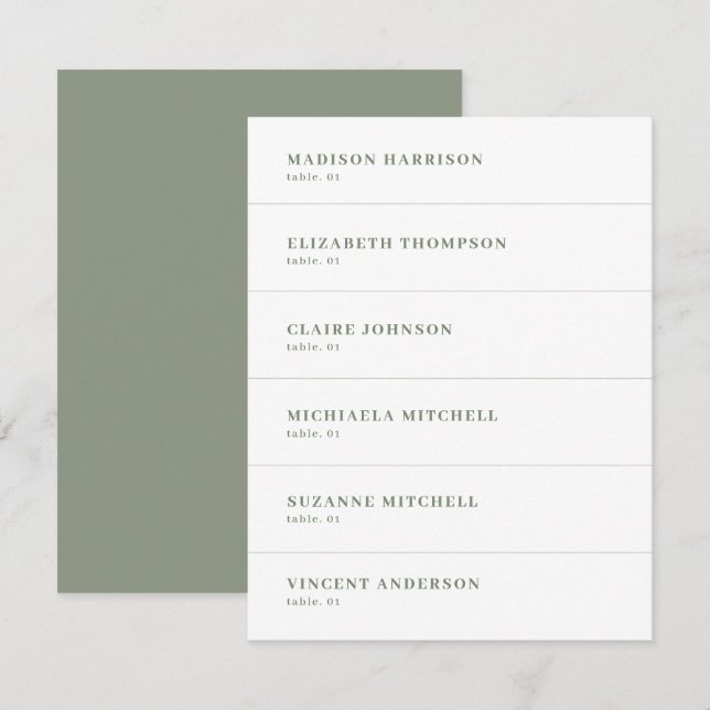 White and Sage Green Wedding Place Card DIY (Front/Back)