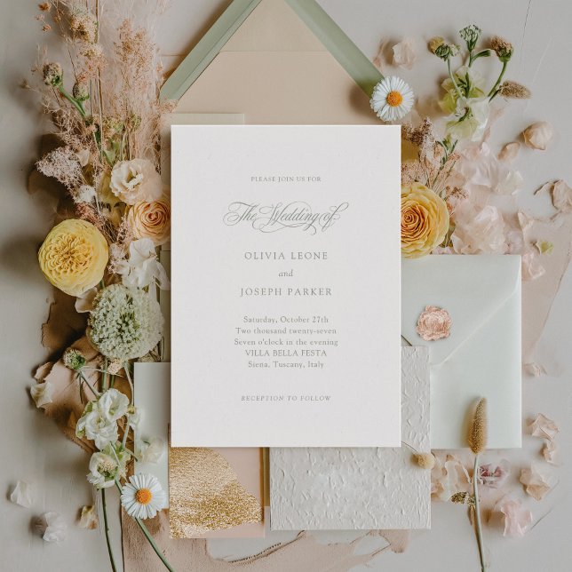 White and Sage | Minimal Italian Elegance Wedding Invitation (Creator Uploaded)