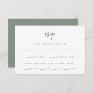 White and Sage Modern Script Wedding Meal Choice RSVP Card