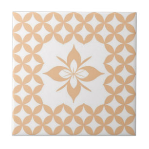 White, and salmon floral tile