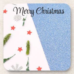 White and Shine Blue with Pine Tree, Star AndFlake Coaster