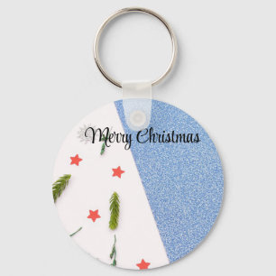 White and Shine Blue with Pine Tree, Star AndFlake Keychain