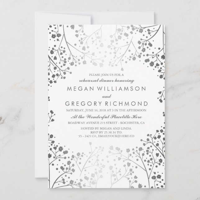 White and Silver Baby's Breath Rehearsal Dinner Invitation (Front)