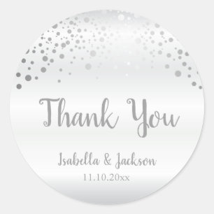 White and Silver Confetti Dots Classic Round Sticker