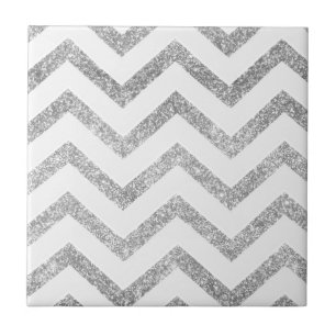 White and silver faux glitter chevron pattern. tile