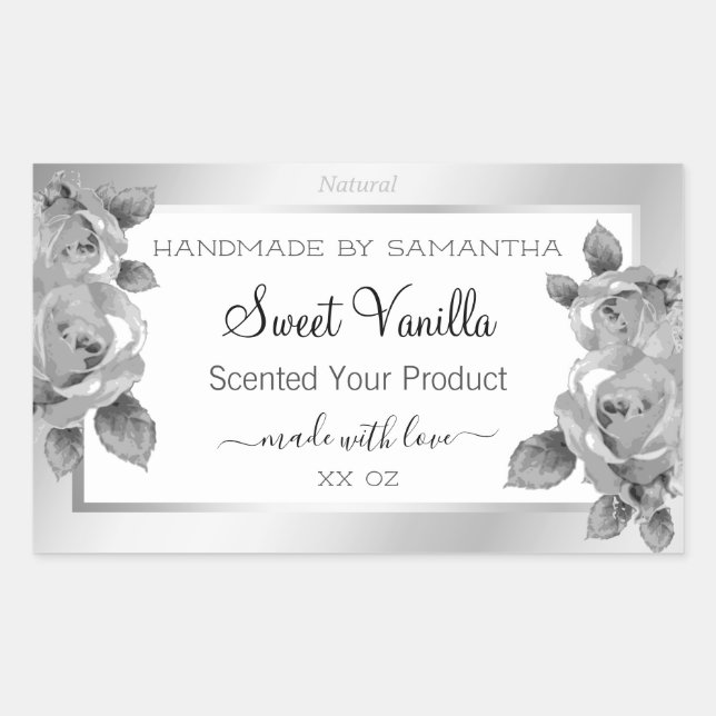 White and Silver Floral Product Packaging Labels (Front)