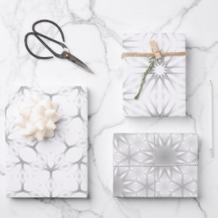 White and Silver Geometric pattern Wrapping Paper Sheet